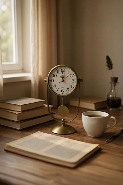 UCR HOME Sarkaçlı Saat Masa Üstü Dekoratif Quartz Eskitme Hediyelik Saati