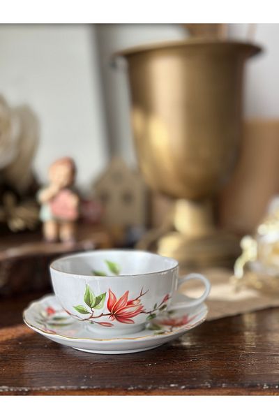 Bavaria Winterling Bavarian Stamped Gilt German Antique Porcelain Red Green Floral Teacup