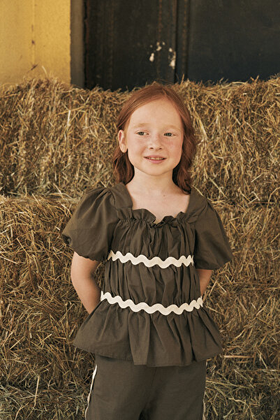 Fahhar Kids Drawstring Cotton Suit Khaki