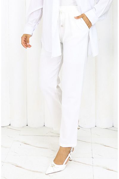 sefamerve Elastic Waist Pocket Trousers 0118-03 White