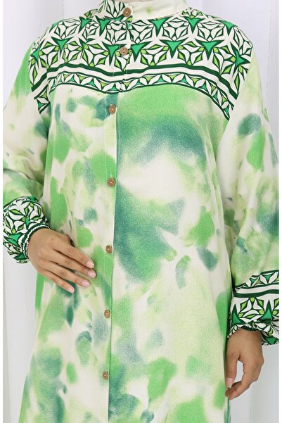 sefamerve Φόρεμα από βισκόζη με κουμπιά 0114-01 Πράσινο