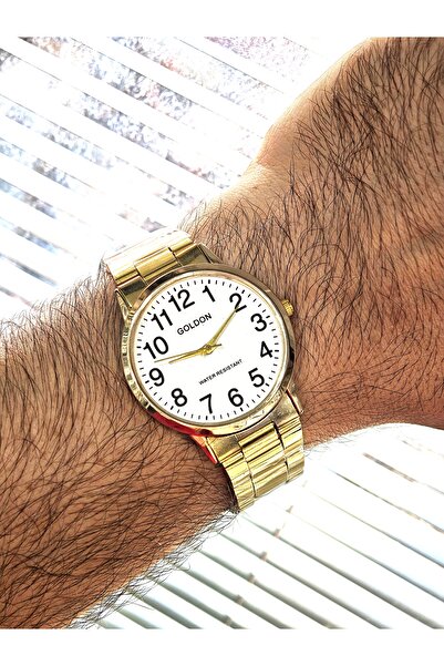 GOLDON çelik kordon vintage rakamlı sarı kaplama kol saati