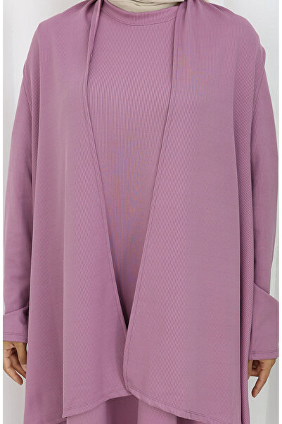 sefamerve Büyük Beden Yelek Elbise İkili Takım 6370-05 Gül Kurusu