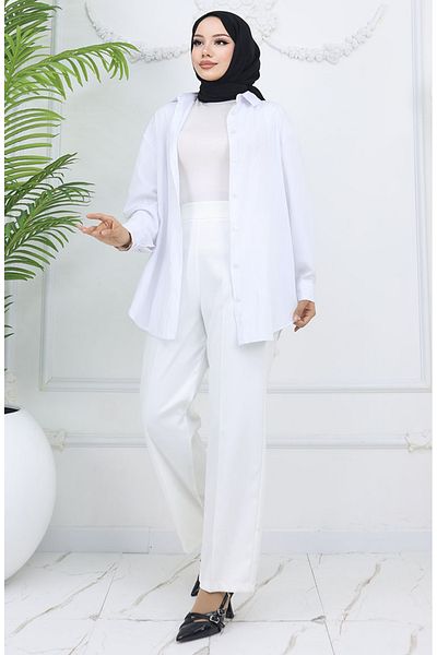sefamerve Wide leg trousers 4001-06 ecru