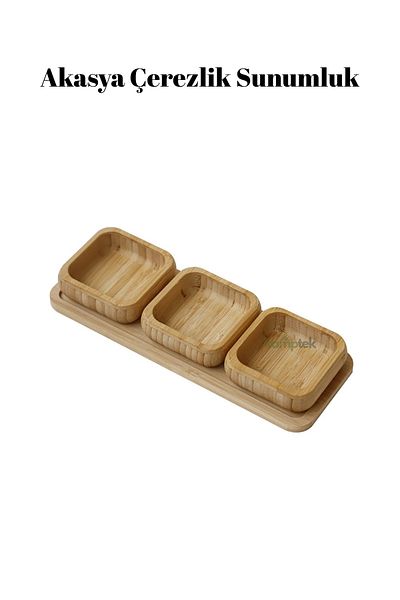 kamptek kamp teknolojisi Kamptek Acacia Snack Bowl Presentation Set Set of 4 Bamboo Square