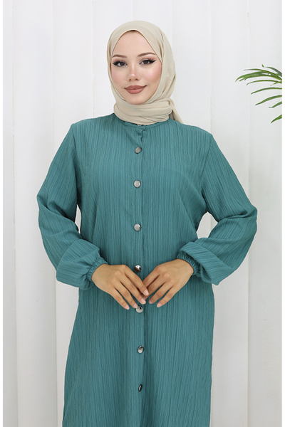 sefamerve Brocade Fabric Tunic Pants Two-Piece Set 2093-02 Petrol