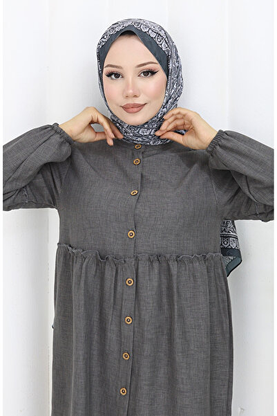 sefamerve Gathered buttoned tunic pants double set 0115-02 anthracite