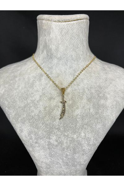 Mos Tespih Hz.Ali Zülfikar Sword Gold Steel Necklace
