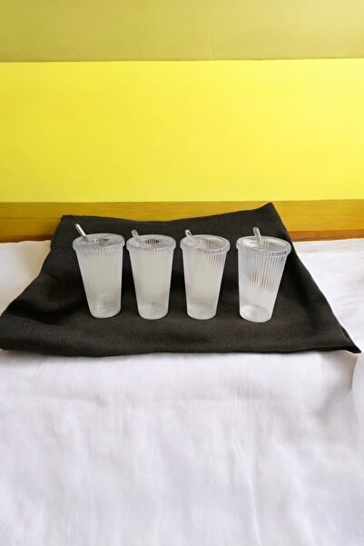 UCR HOME Glass Mica Cup with Straw Origami Style with Lid Soft Drink Cold Hot Coffee Pinterest 4 Pcs