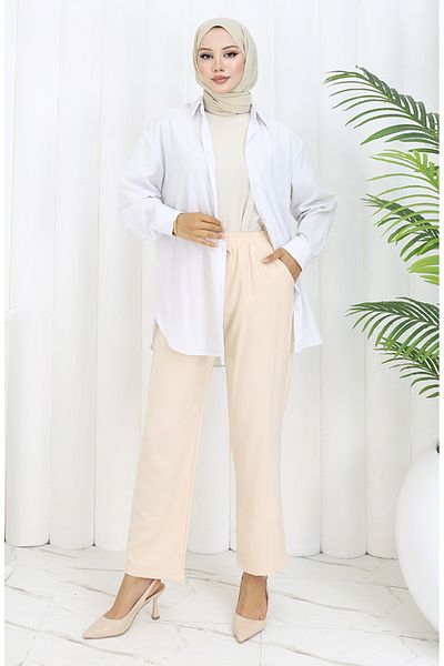 sefamerve Elastic Waist Pocket Trousers 0118-03 White