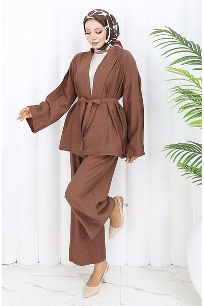 sefamerve Παντελόνι Kimono Σετ δύο τεμαχίων 11322-08 Mink