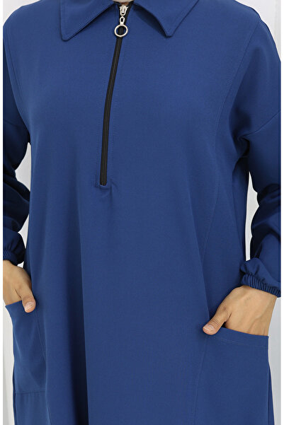 sefamerve Double fabric long tunic pants double set 0034-07 navy blue