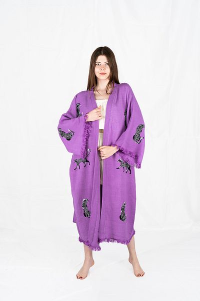 Befera Design Kimono muselină 100% bumbac halat de baie cu imprimeu leopard Rochie caftan
