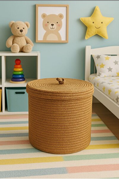 HLM TEKSTİL سلة قماشية، جوت، غرفة أطفال، مطبخ، سلة تنظيم الحمام 30X30