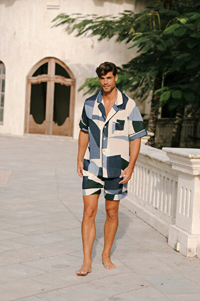 Genel Markalar MAİSON JESSIE AMEDEE ŞORT TAKIM - %100 İPEK SATEN MAVİ