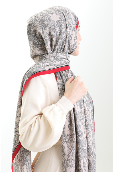 sefamerve Σάλι Mio Κρεπ με Σχέδιο Karaca 81099-14 Κόκκινο Κρεμ