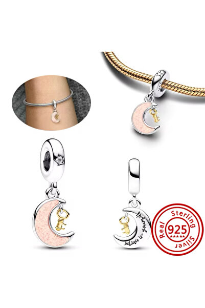 Lovecharm Anahtar ve Ay Sallantılı Pembe Sarı Charm