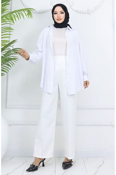 sefamerve Wide leg trousers 4001-06 ecru