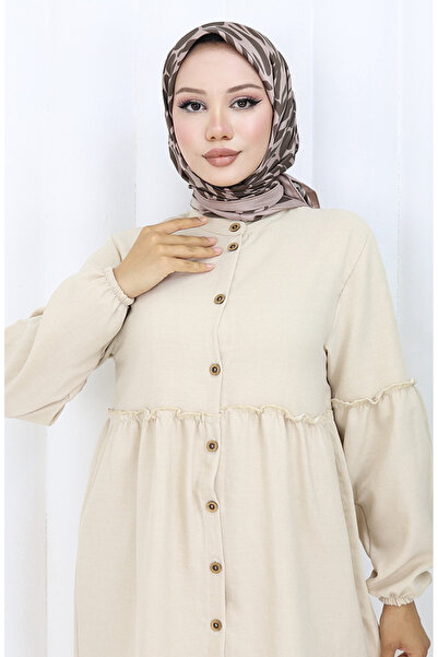 sefamerve Παντελόνι Τούνικ με Στριφτά Κουμπιά και Δύο Τεμαχίων 0115-05 Μπεζ