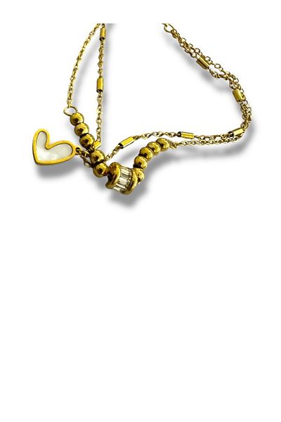 Finery by Nerrs Steel Mother of Pearl Heart Detailed Anklet