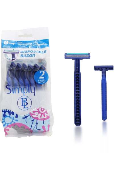 SİMPLY مجموعة شفرات حلاقة سيمبلي (8 + 4 قطع، أزرق، شفرتان)