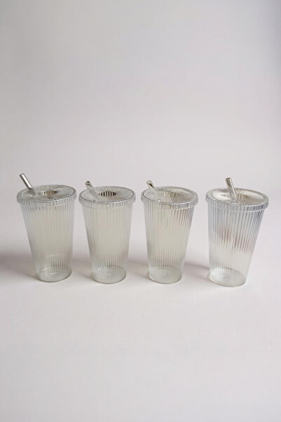 UCR HOME Glass Mica Cup with Straw Origami Style with Lid Soft Drink Cold Hot Coffee Pinterest 4 Pcs