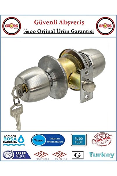 GrossAVM Otel Tipi Topuzlu Tokmaklı Oda Kapı Kilidi - Saten