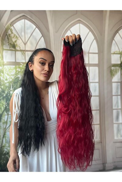Suzan Peruk Canlı Kızıl At Kuyruğu Saç Bağlamalı Postiş 70 Cm Isıya Dayanıklı Afro dalgalı ponytail