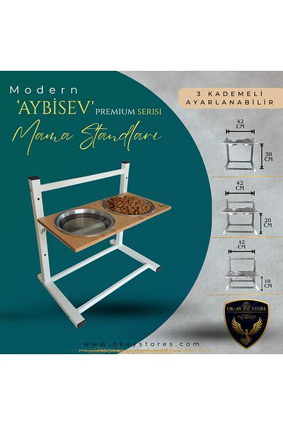 Okay Aybi̇sev Series 3-Level Height Adjustable Food and Water Stand for Cats and Medium-Large Breed Dogs