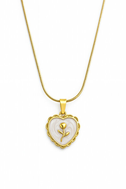 MakeWell Gold Plated Steel Stainless Necklace with Rose Heart Butterfly and P...