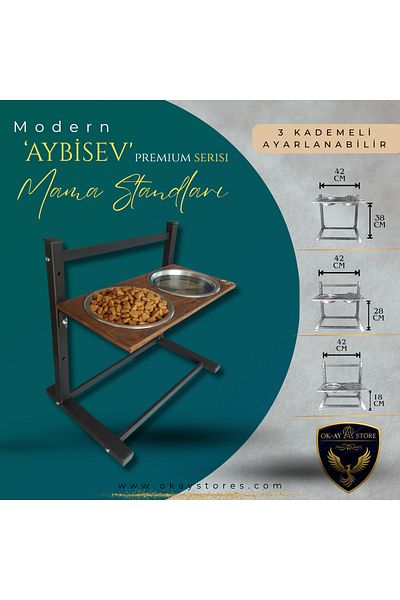 Okay Aybi̇sev Series 3-Level Height Adjustable Food and Water Stand for Cats and Medium-Large Breed Dogs