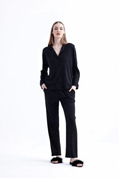 Elvarthandmade Espuar 775 Women's Striped Combed Cotton Pajamas Set