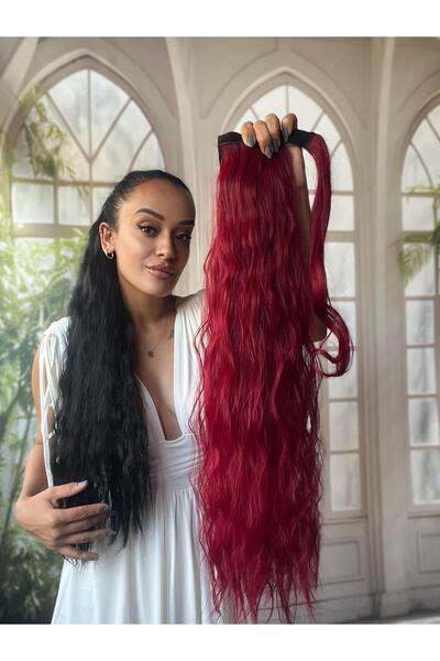 Suzan Peruk Canlı Kızıl At Kuyruğu Saç Bağlamalı Postiş 70 Cm Isıya Dayanıklı Afro dalgalı ponytail