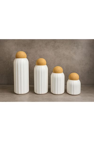 ENYAZA(2024) Set of 4 Striped Porcelain Jars and Spice Jars with Ball Cork Lids