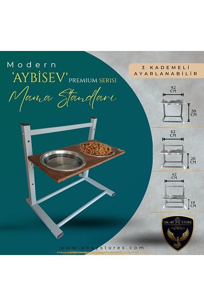 Okay Aybi̇sev Series 3-Level Height Adjustable Food and Water Stand for Cats and Medium-Large Breed Dogs