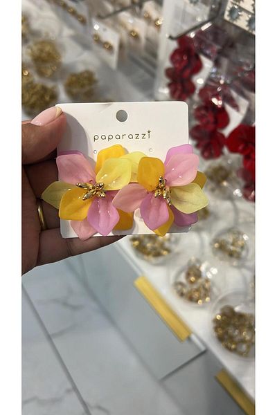 Finery by Nerrs Pink Yellow Two-Color Flower Earrings