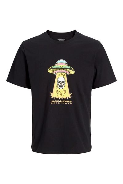 Jack & Jones Jack&jones JORANATOMY SKULL Logo O Gât pentru bărbați Tricou negru cu gât turnat
