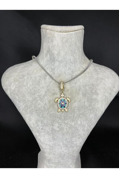 Mos Tespih Special Design Embroidered Turtle Steel Necklace