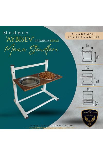 Okay Aybi̇sev Series 3-Level Height Adjustable Food and Water Stand for Cats and Medium-Large Breed Dogs