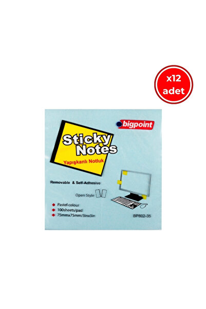 Bigpoint Lepilni papir za beleške, 12 komada, 75x75mm, plavi, 100 listova