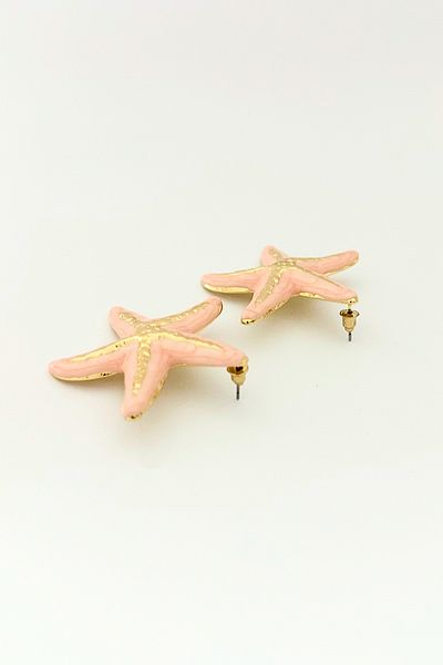 DELEIZA ACCESSORY Pink Ceramic Starfish Earrings with Gold Detail