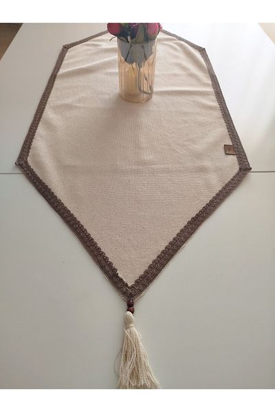 denizli hatırası Natural Organic Cendere Fabric 100% Cotton Laced Runner 50X110 cm