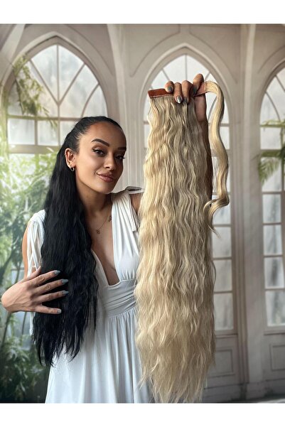 Suzan Peruk Küllü Sarı At Kuyruğu Saç Bağlamalı Postiş 70 Cm Isıya Dayanıklı ...