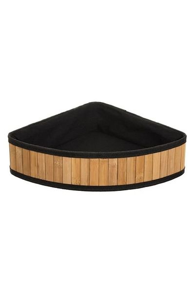 BREZIUM Corner Storage Basket, Bamboo with Fabric, Beige/Black, BREZIUM