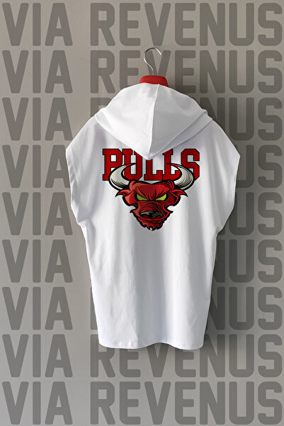 Vordevia Tricou sport 100% bumbac cu glugă cu mâneci zero imprimat Bulls față...