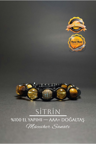 EASTERN PRINCE El Yapımı 10 mm Sitrin Taşı Makrome Örgü Bileklik Kadın Erkek ...