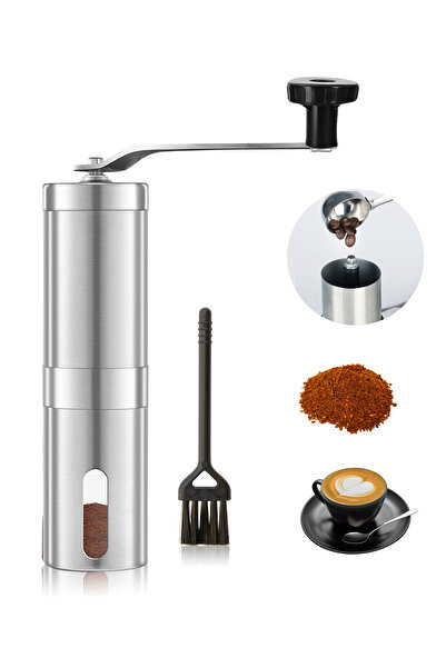 Omran Cart مطحنة قهوة يدوية - من الفولاذ المقاوم للصدأ، مزودة بشفرات سيراميك، مثالية لآلات V60 والإسبريسو مع فرشاة تنظيف