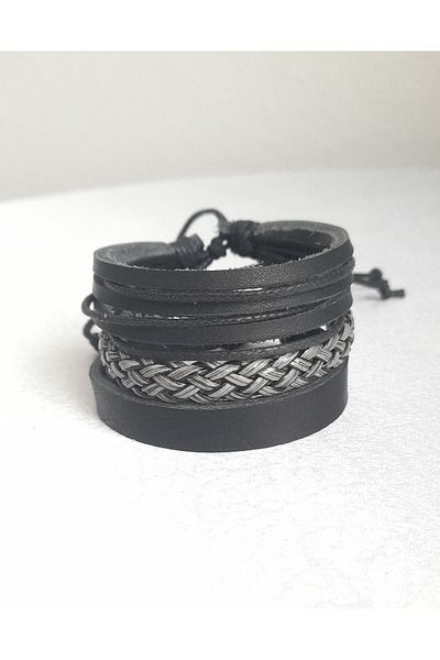 BSN Store 3-Piece Plain Design Handmade Real Leather Bracelet