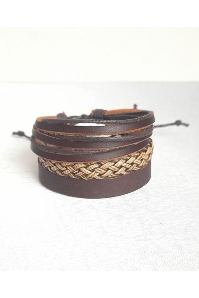 BSN Store 3-Piece Plain Design Handmade Real Leather Bracelet