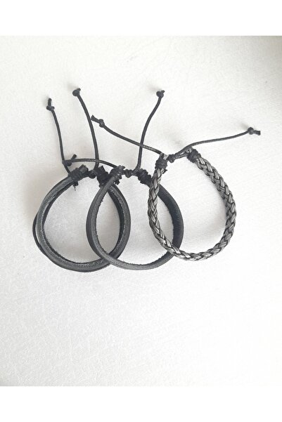 BSN Store 3-Piece Plain Design Handmade Real Leather Bracelet